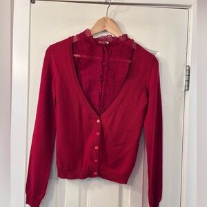 Miu Miu burgundy silk lace wool Cardigan